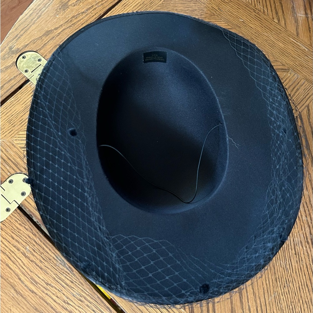 Vintage Black Satin Wide Brim Hat w Veil - Picture 14 of 16